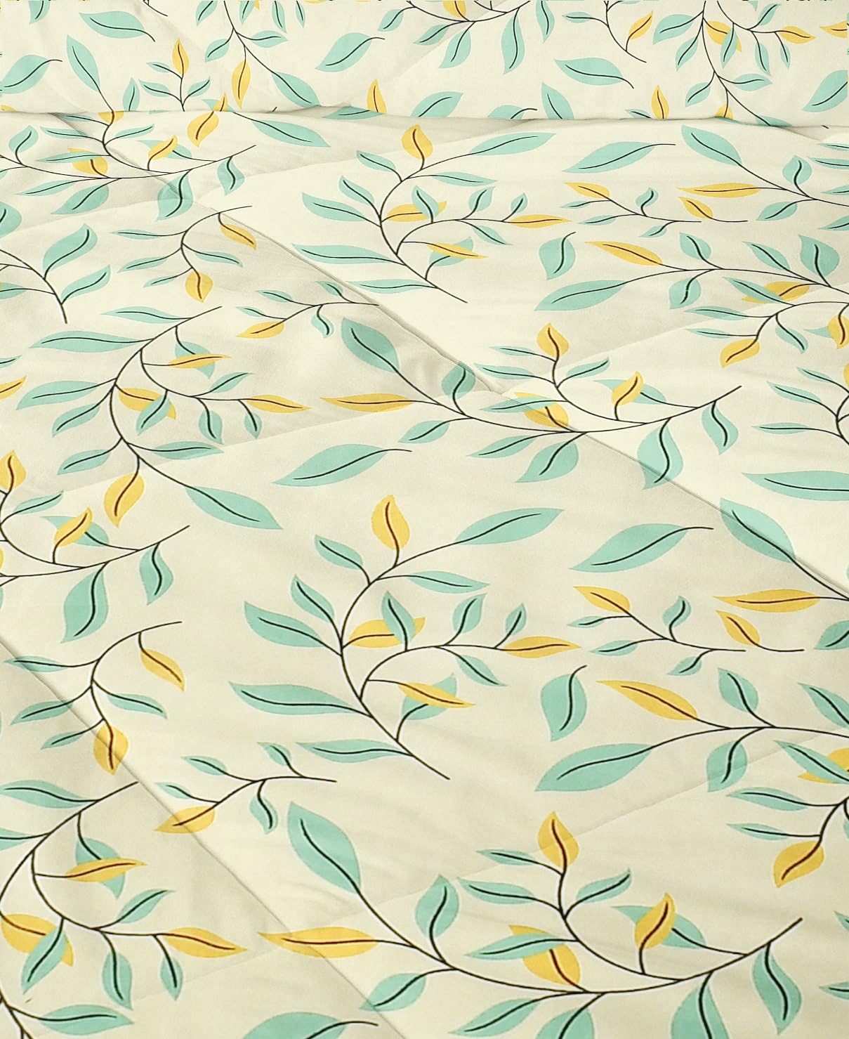 Bedding Set 1 Double Bedsheet, 2 Pillow Covers With 1 Comforter | 90 X 100 Inches, Beige & Green | Perfect For Queen Bed Durable & Wrinkle Free - All Season Bedding