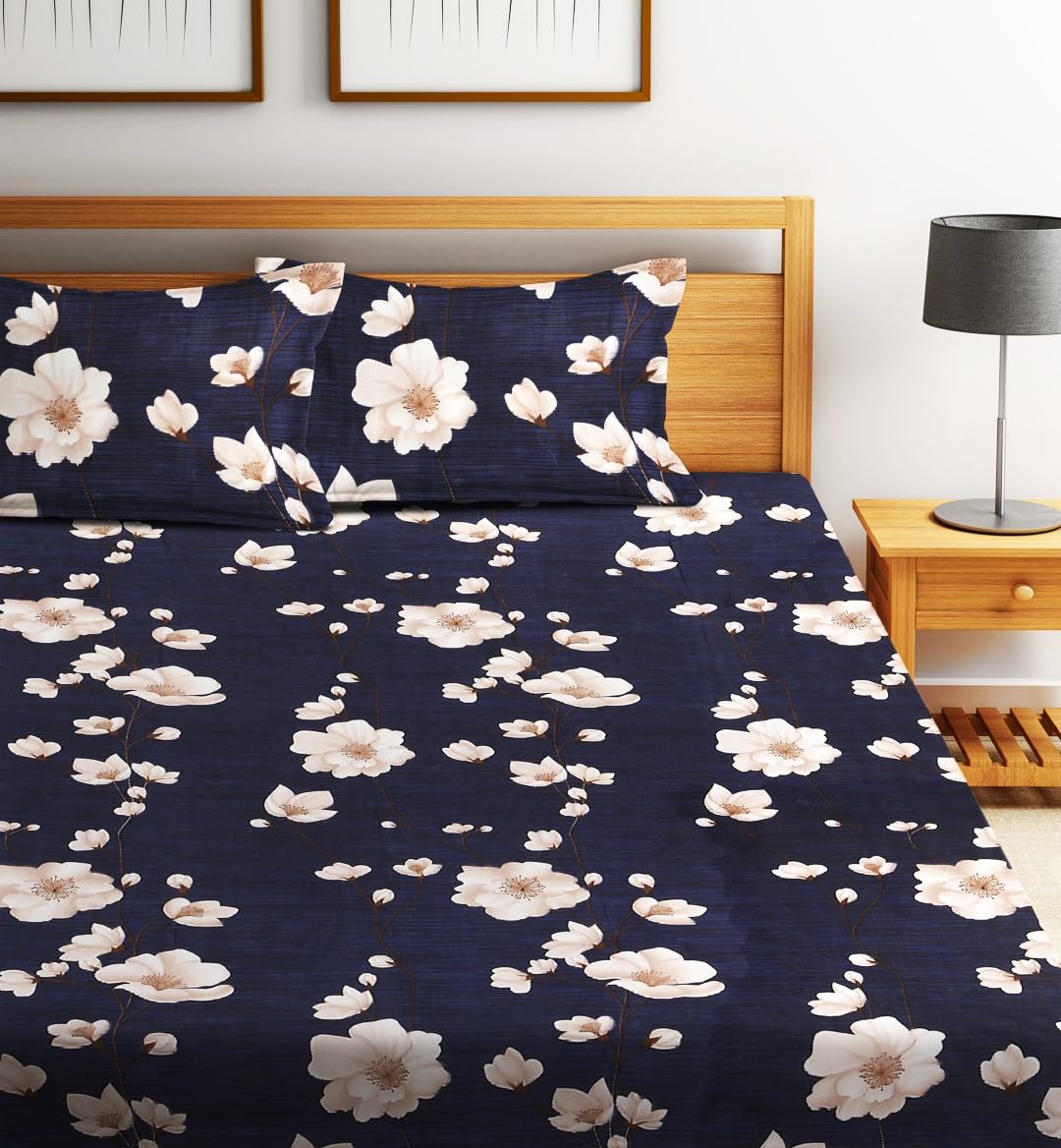 Microfiber Double Bedsheet With 2 Pillow Covers - 85 X 86 Inches, Blue | Normal Hand Wash Or Machine Wash | 144 Thread Count