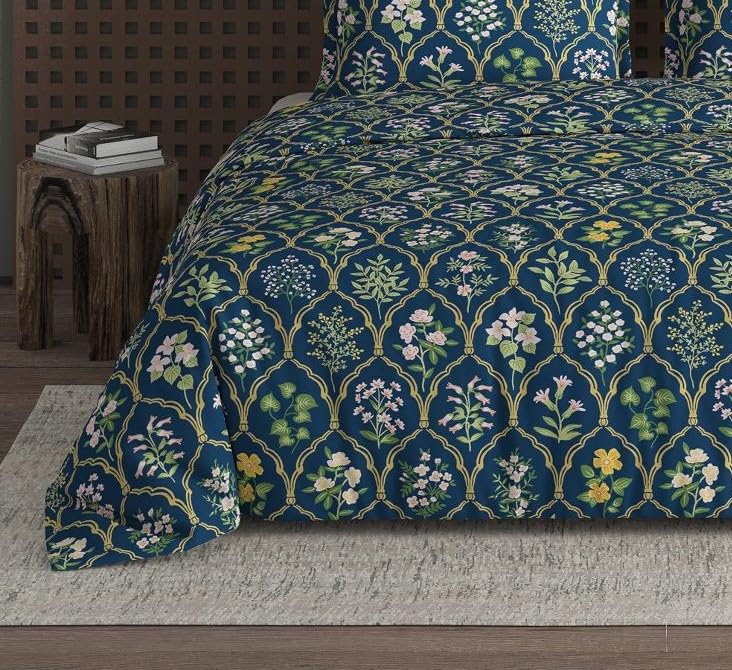 1 Double Bedsheet For King Size With 2 Large Size Pillow Covers - 108 X 108 Inches, Navy Blue | Light Weight, Suitable For All Seasons & Easy To Wash