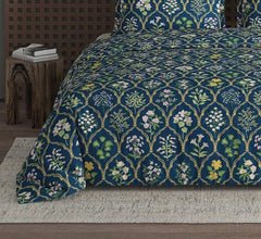 1 Double Bedsheet For King Size With 2 Large Size Pillow Covers - 108 X 108 Inches, Navy Blue | Light Weight, Suitable For All Seasons & Easy To Wash