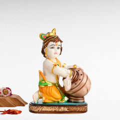 Marble Bal Gopal Murti | Lord Krishna Idol, Polyresin Marble, White, Statue, Traditional Style, For Living Room Home Décor Statue - 7 Inch | Easy Maintenance, Baby Krishna, 1 Idol Of Krishna