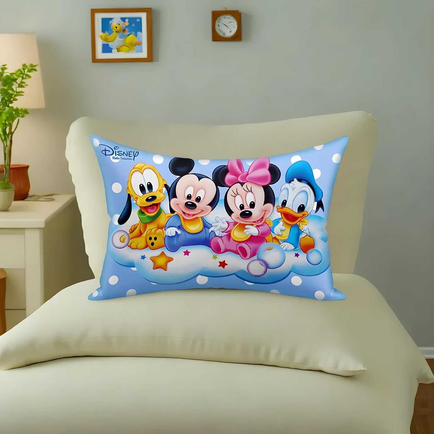 Soft Microfiber Pillow, Small Pillow For Kids, Sky Blue, Size - 12 X 18 Inch | Disney Mickey Print Sleeping Pillow For Kids, Bed Pillow | Suitable For All Sleepers, Multipurpose - Pack Of 2