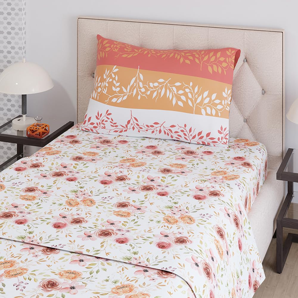 Single Bedsheet With One Pillow Covers Size - 59 X 87 Inches, Multicolor | Light Weight & Durable Bedsheet Set - Wrinkle Resistant Beautifully Designed Collection