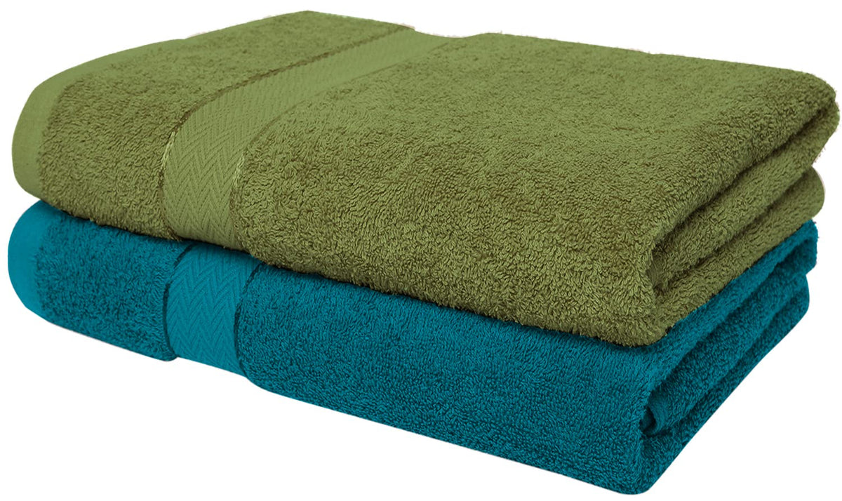 Cloth Fusion 100% Cotton Bath Towels 500 Gsm Large Size Set Of 2, Ultra Soft Bath Towel For Women & Men (Green & Turquoise)