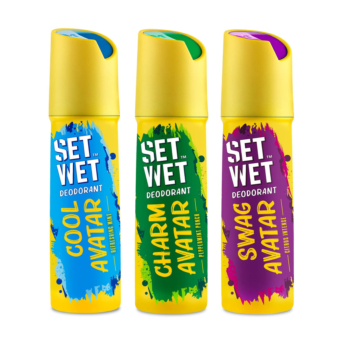 Set Wet Deodorant Spray Perfume Cool + Charm + Swag Avatar For Men, 150ml Each 5 Fl.oz.