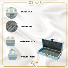 Roman Wooden Printed Cash Box Versatile For Shagun, Gifting, Gaddi, & Jewellery, Perfect For Shagun Envelopes, Wedding Gifts, Colour - Blue, Special Feature - Portable
