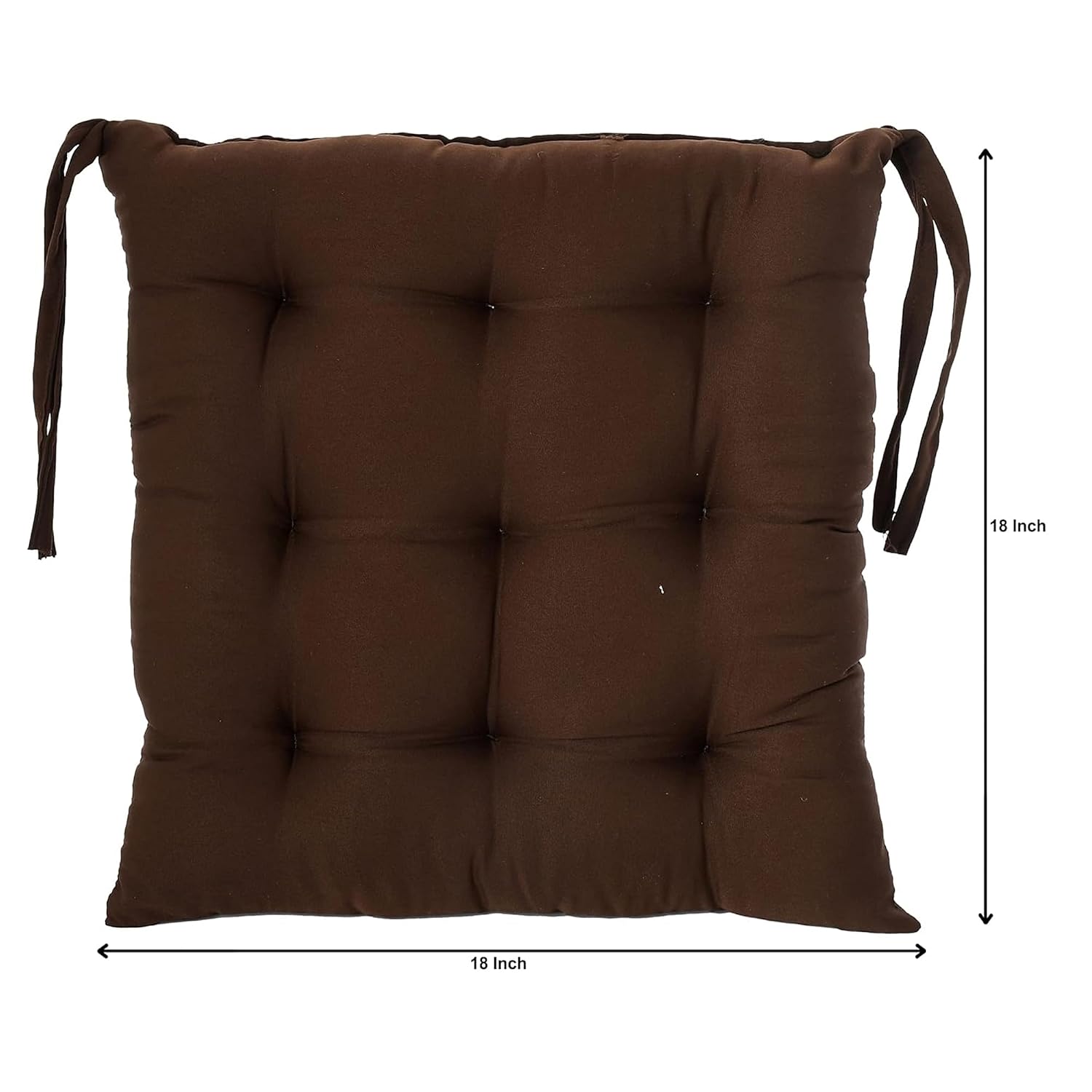 Chair Cushion Pad, Soft & Comfortable Sitting, Chair Pad - Brown | Microfiber Square Chair Pad With Ties | Chair Seat Cushion For Office & Home | Furniture Cushion, Washable - Pack Of 6