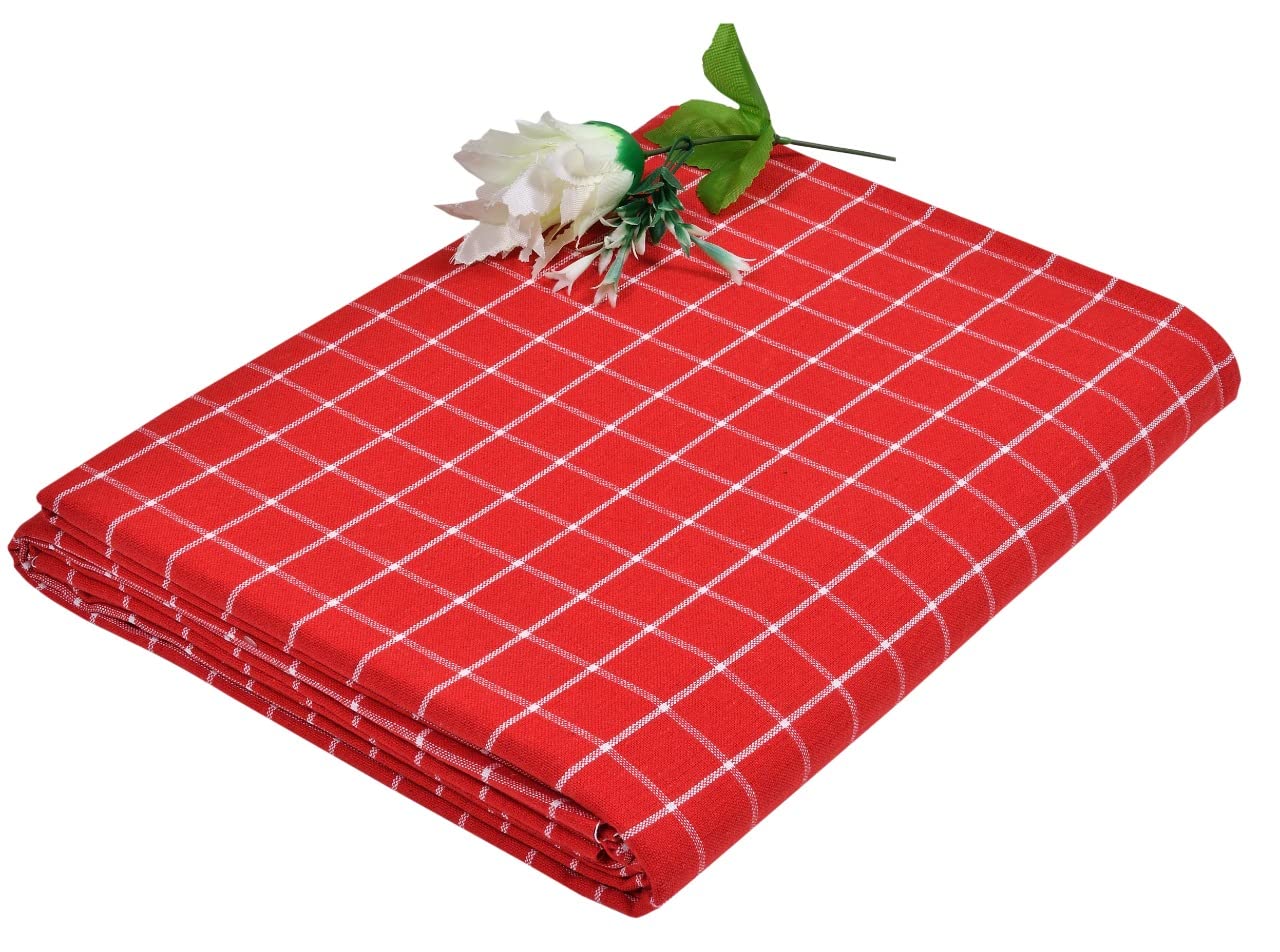 100% Cotton Single Bedsheet - 60 X 90 Inches, Red | Premium Sustainable Fabric - Checked Pattern Traditional Bedsheet Design