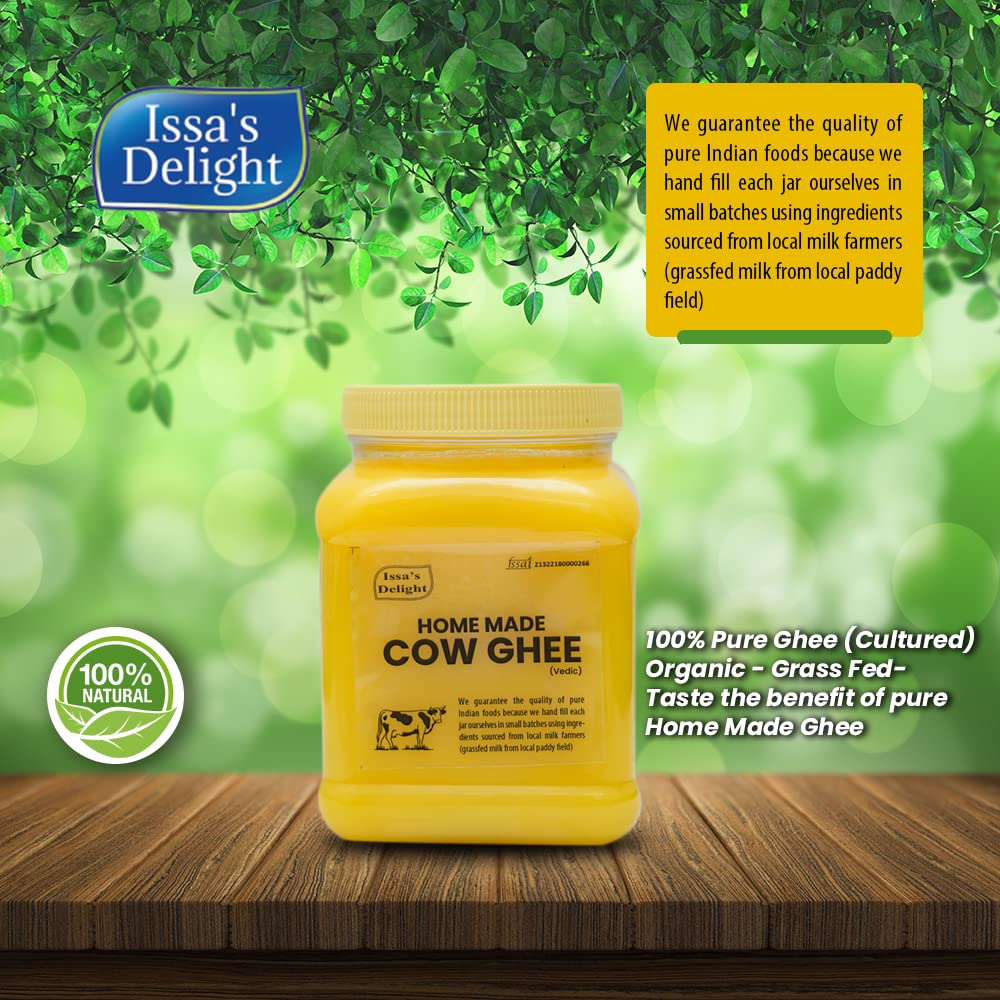 Organic Home Made Cow Ghee By Issas Delight | High In Protein Fiber Healthy Desi Ghee For Cooking | (500ml) 16.9 Ounce | Jar Pack