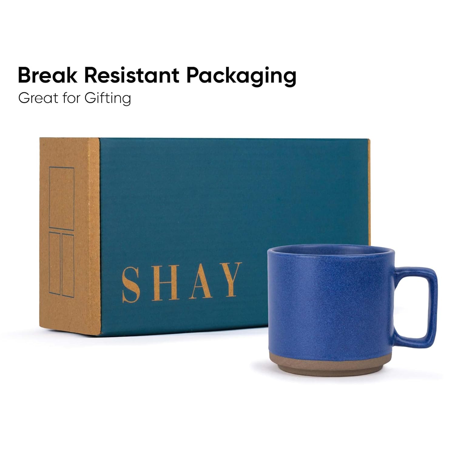 Large Ceramic Coffee Mug Set Of 2 - Blue, 350ml Each | Ceramic Japandi Mug, Tea Mug With Matte Finish - Mug For Coffee | Ceramic Coffee Mug - Microwave Safe & Dishwasher Safe