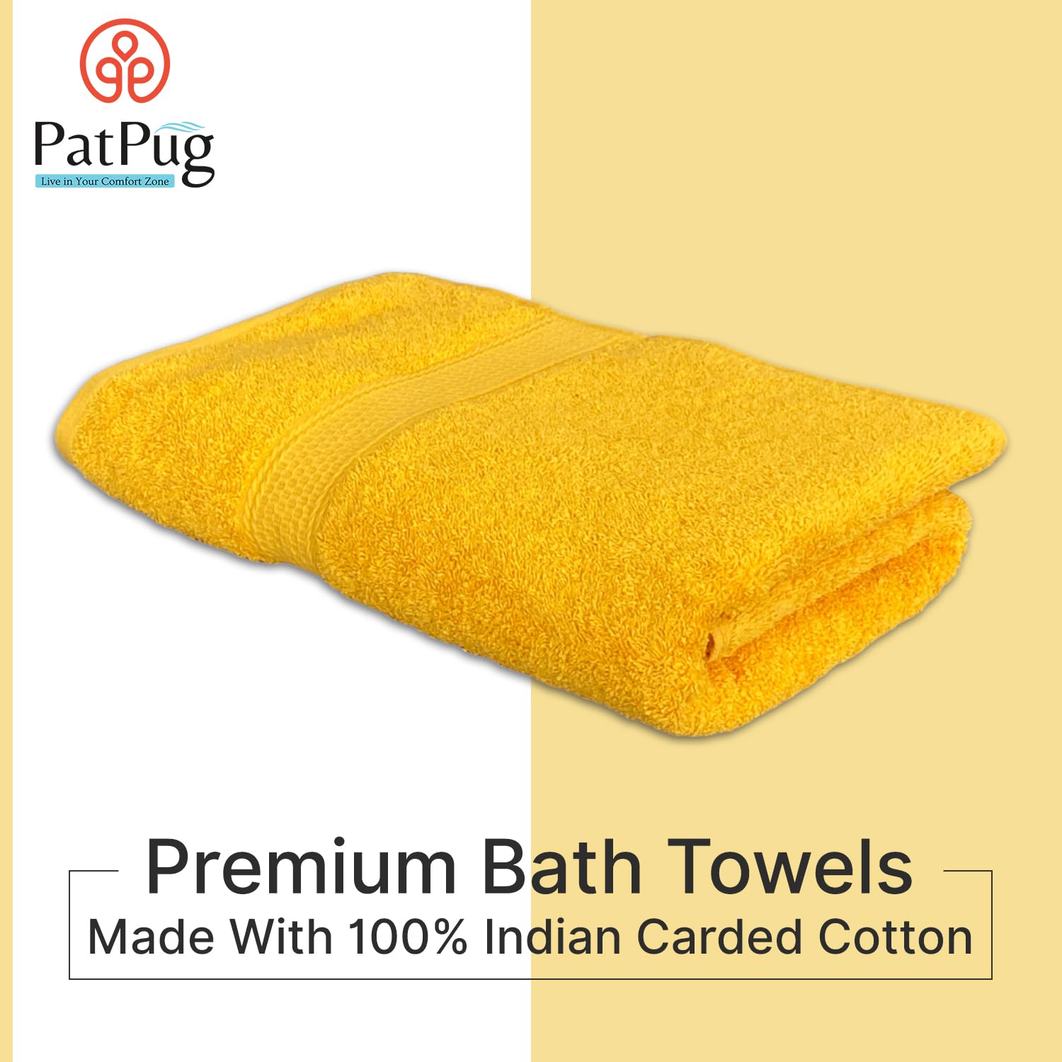 Patpug 100% Indian Ultra Soft Cotton 500 Gsm Highly Absorbent, Fade Resistant, Quick Drying Large Bath Towel (Sunrise Yellow)