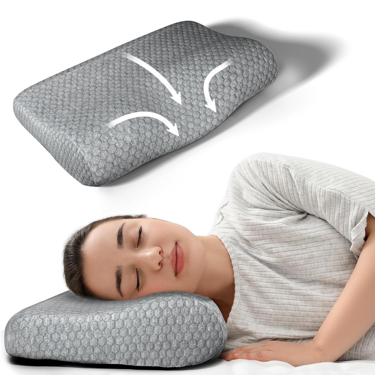 Antara Cervical Pillow For Neck, Back & Shoulder Pain, Dark Grey, Standard Size | Improves Posture & Spinal Alignment | Orthopedic Cushion With 100% Memory Foam & Skin Friendly Cover