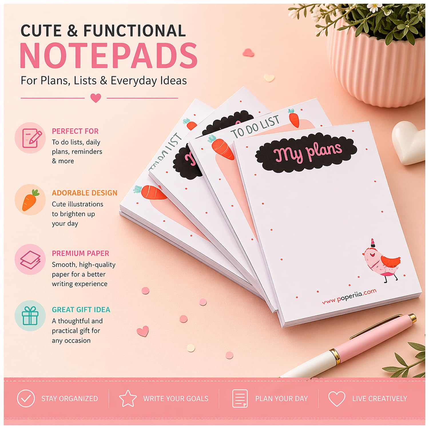 To Do List Collections Notepad Notes Tear-Off Pad, Pad For Shopping Lists, Reminders, Set Of 4