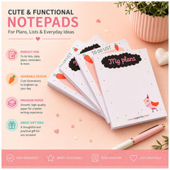 To Do List Collections Notepad Notes Tear-Off Pad, Pad For Shopping Lists, Reminders, Set Of 4