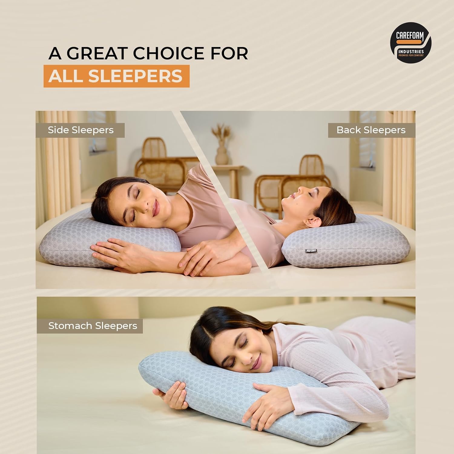 Orthopedic Memory Foam Pillow For Comfortable Sleep, Grey - 24 X 15 X 5 Inch | For Neck & Shoulder Pain Relief With Removable Zipper Grey Jacquard Cover | Back, Stomach Sleepers - Pack Of 2