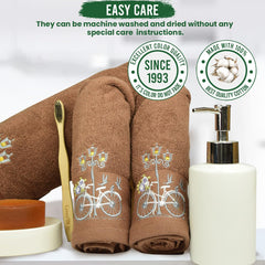 Rangoli 100% Cotton Martin Bath & Hand Towels 900 Gsm | Quick Dry, Ultra Soft, Highly Absorbent Printed Bath Towel - Brown (Set Of 3)
