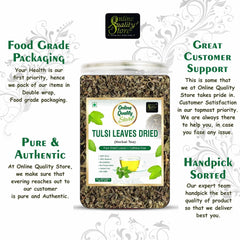 Online Quality Store Tulsi Leaves Dried Herbal Tea - 100gm, 3.5 Ounce | Helps With Stress & Anxiety, Boosts Immunity - Caffeine Free, Gluten Free, No Preservatives