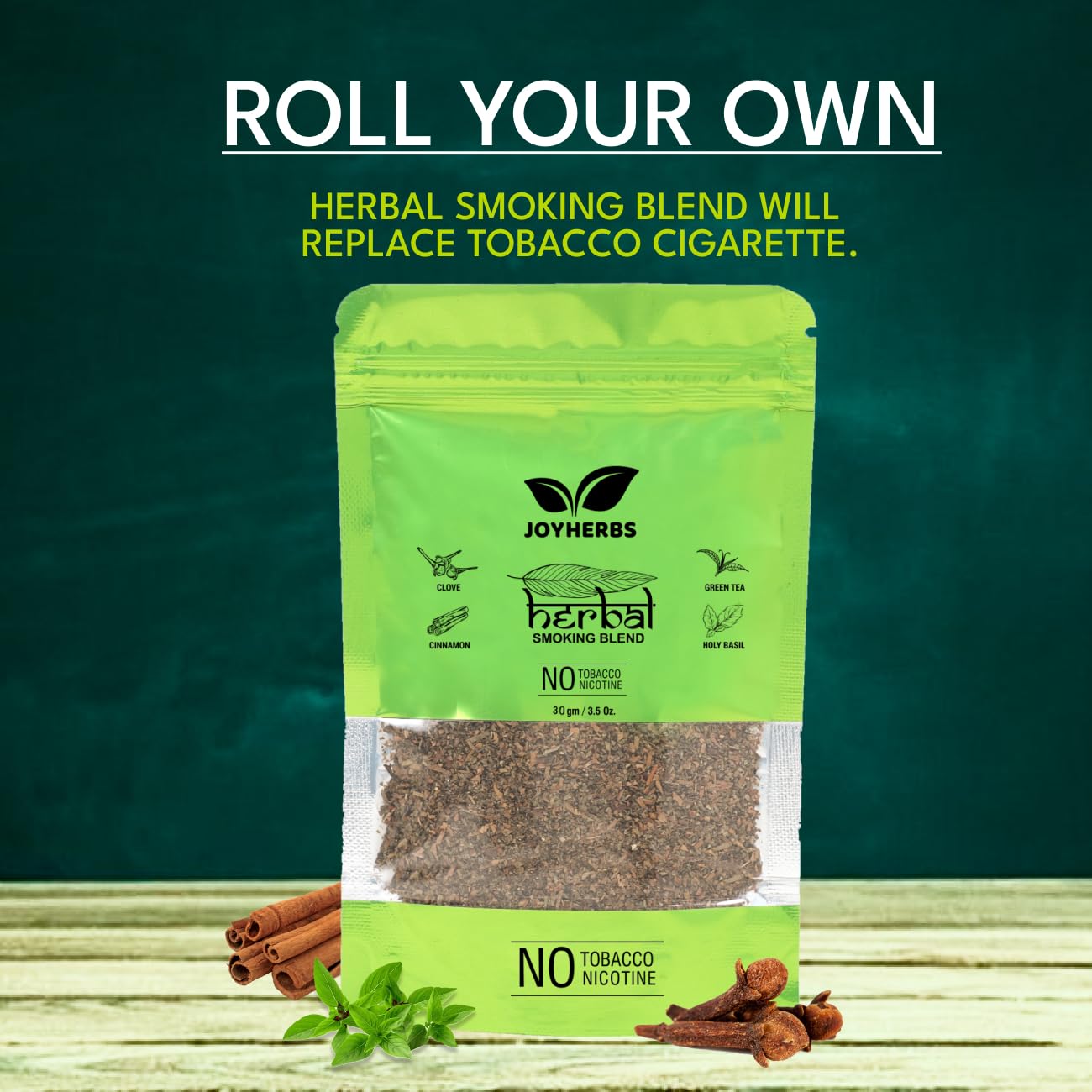 Natural & Ayurvedic Herbal Smoking Blend 1 Pack With Chillum Pipe - Tobacco-Free & Nicotine-Free Smoking Mixture