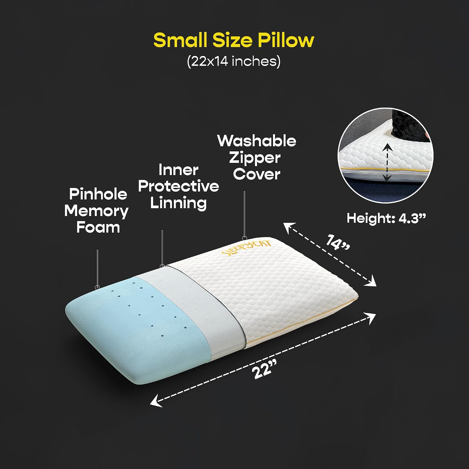 Orthopedic Memory Foam Pillow For Better Shoulder, Neck Support, Small Size - 22x14 Inches | White, Bamboo Fabric, Bed Pillow, Perfect For Side Sleepers - Set Of 1