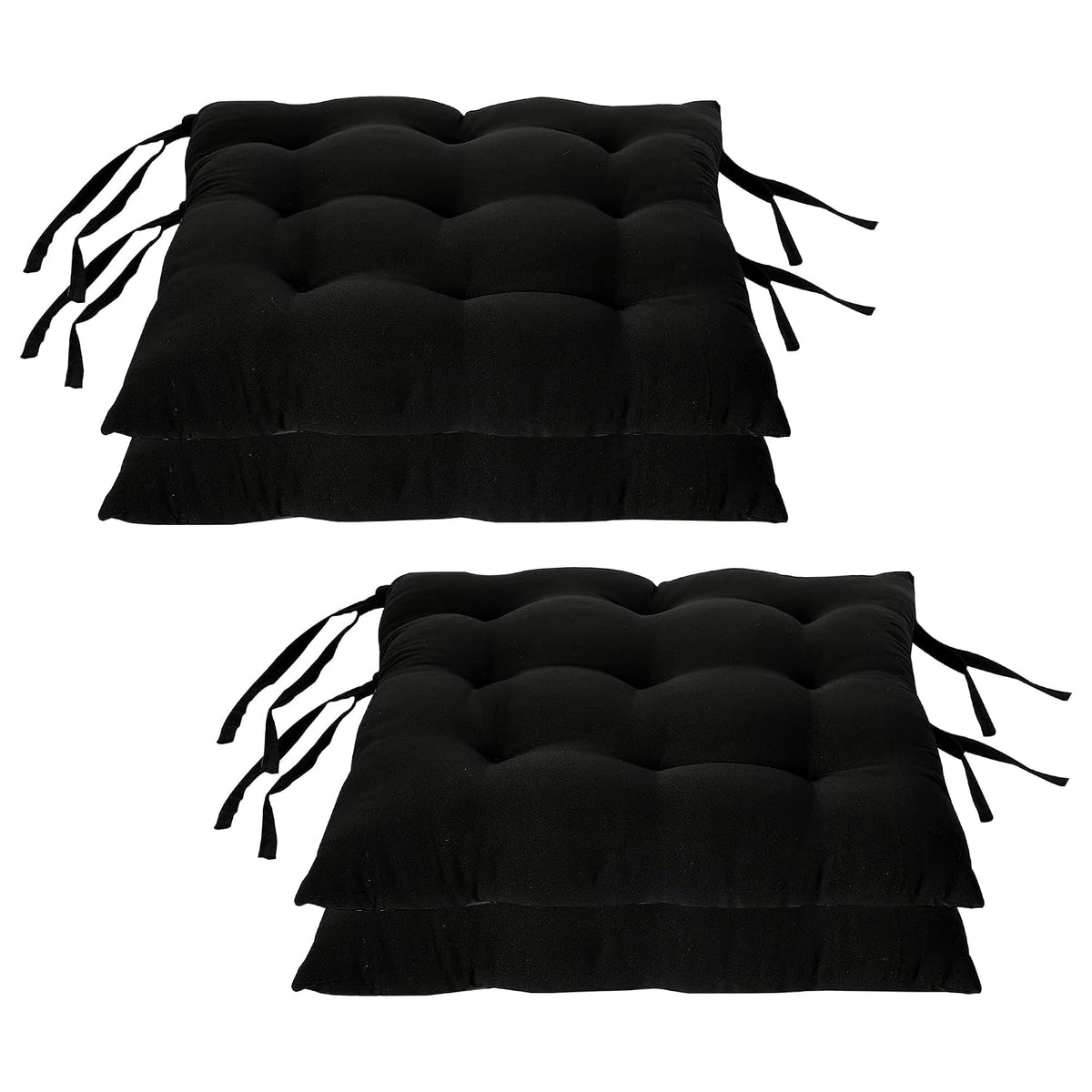 Chair Cushion Pad, Soft & Comfortable Sitting, Chair Pad - Black | Microfiber Square Chair Pad With Ties | Chair Seat Cushion For Office & Home | Furniture Cushion, Washable - Pack Of 4