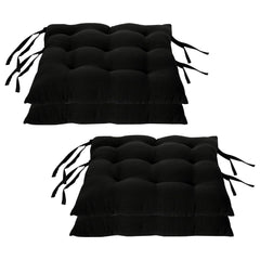 Chair Cushion Pad, Soft & Comfortable Sitting, Chair Pad - Black | Microfiber Square Chair Pad With Ties | Chair Seat Cushion For Office & Home | Furniture Cushion, Washable - Pack Of 4