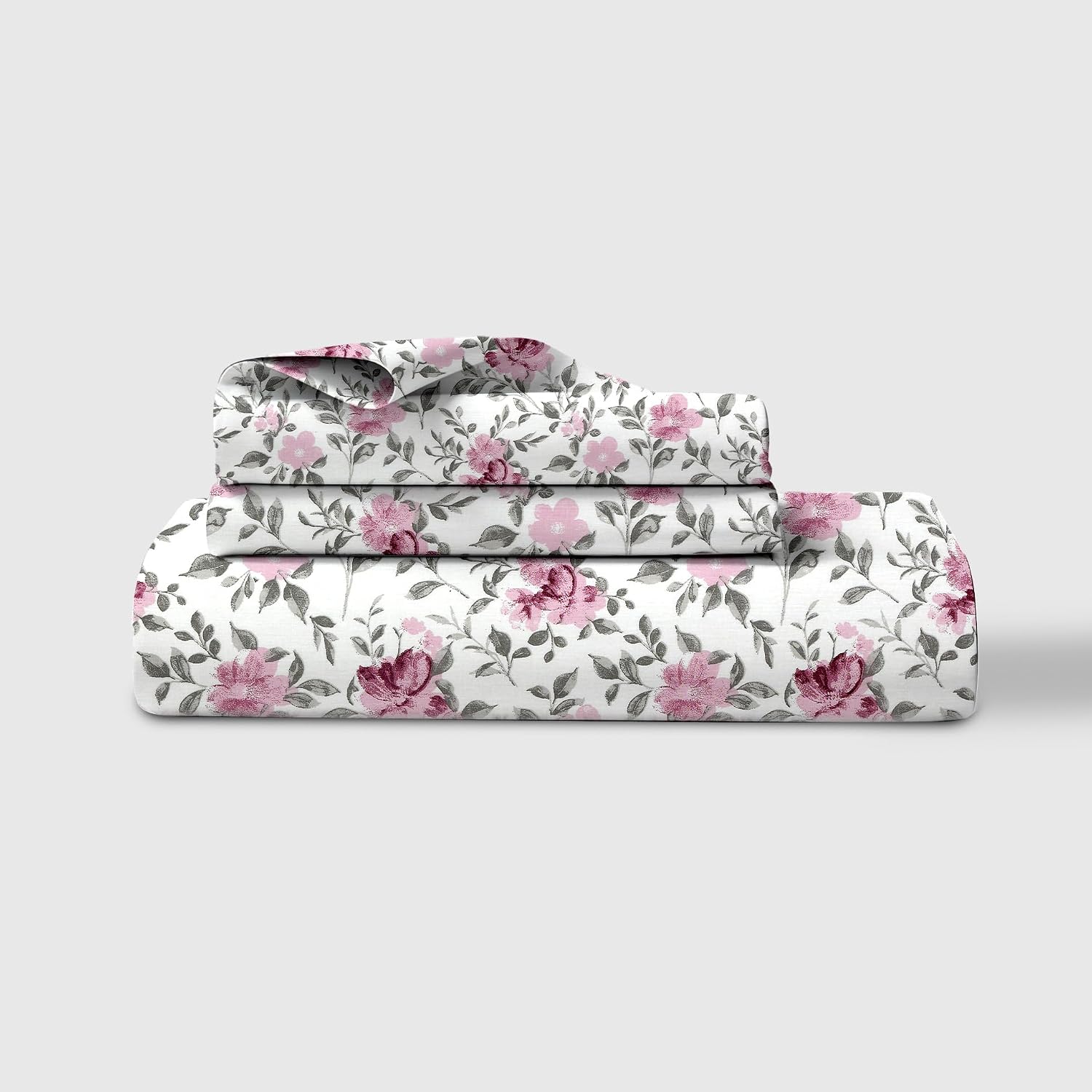 Cotton Percale Fitted Sheet For Single Bed Size With 1 Pillow Cover - 36 X 78 Inches, White & Grey | Natural Breathability For Comfortable Bedding