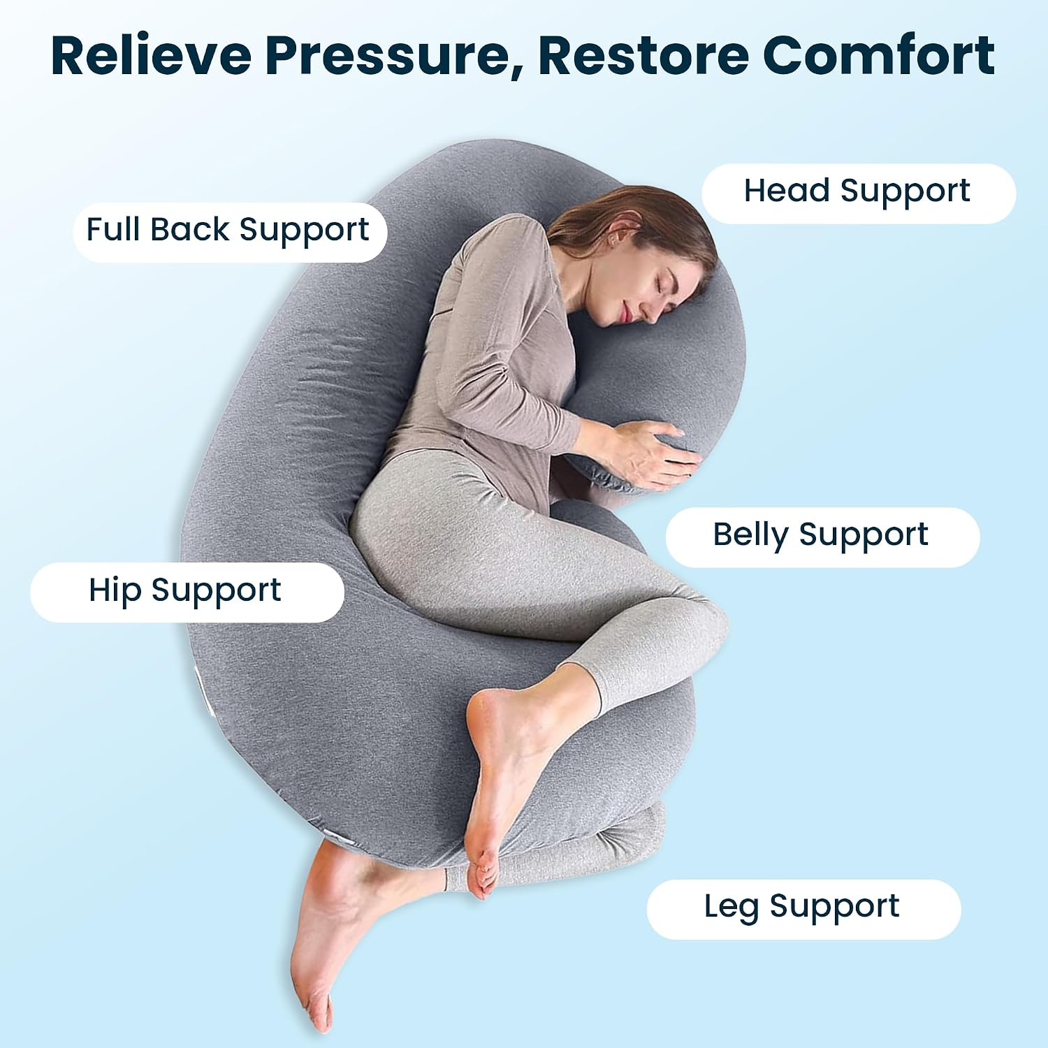 C Shape Full Body Pillow, Pregnancy Pillows For Sleeping, Dark Grey Color | Maternity Pillows For Back, Hips, Legs, Belly | For Pregnant Women With Removable, Washable Grey Velvet Cover