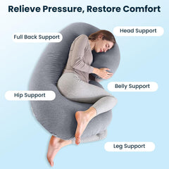 C Shape Full Body Pillow, Pregnancy Pillows For Sleeping, Dark Grey Color | Maternity Pillows For Back, Hips, Legs, Belly | For Pregnant Women With Removable, Washable Grey Velvet Cover