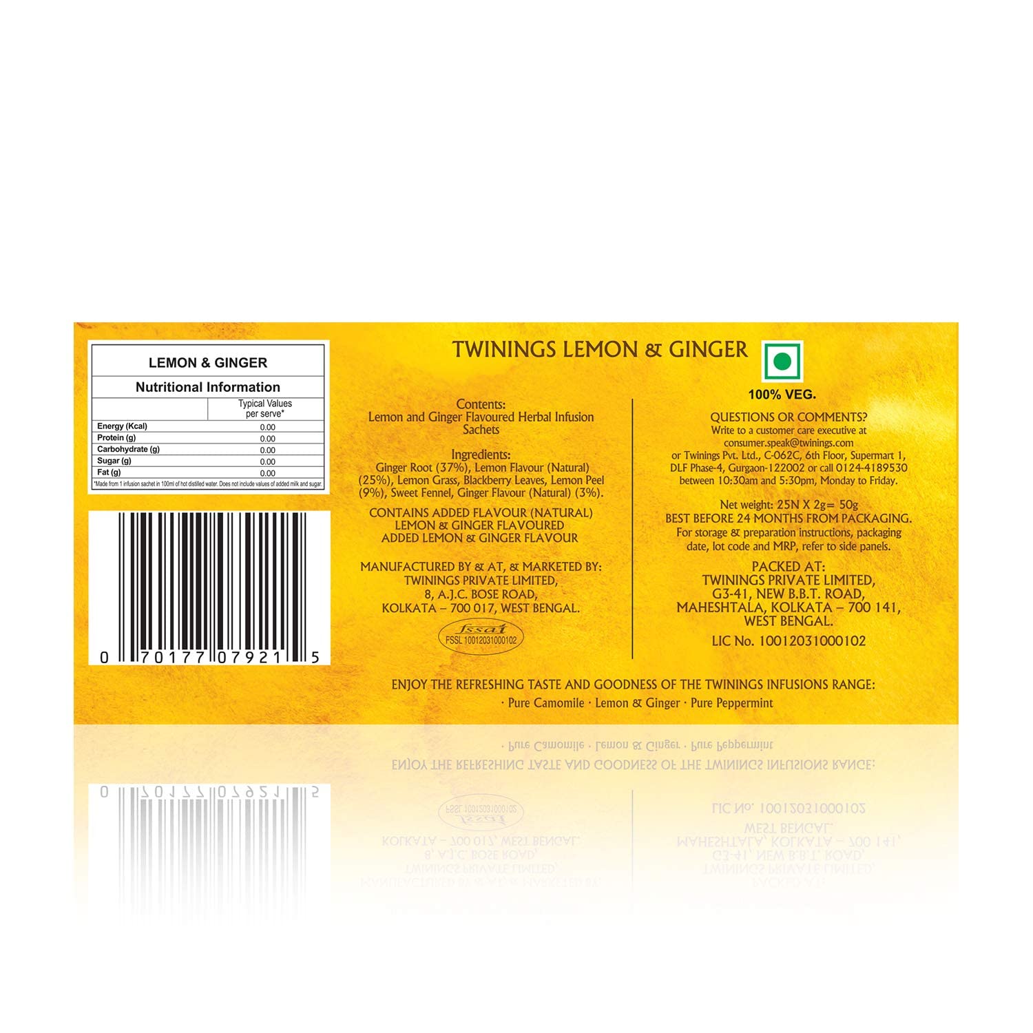 Twinings Lemon & Ginger Tea - 25 Enveloped Tea Bags | Citrus & Warming Flavored Infusion Tea - Medium Caffeine, Rich In Antioxidants