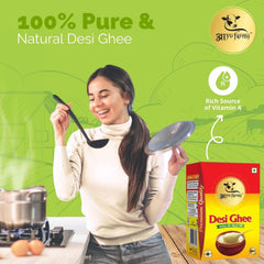 100% Natural Desi Ghee By Ayufarms | High In Vitamin A, Curd Cultured & Churned Ghee For Laddu & Suji Halwa | (1 Litre) 33.8 Ounce | Box Pack
