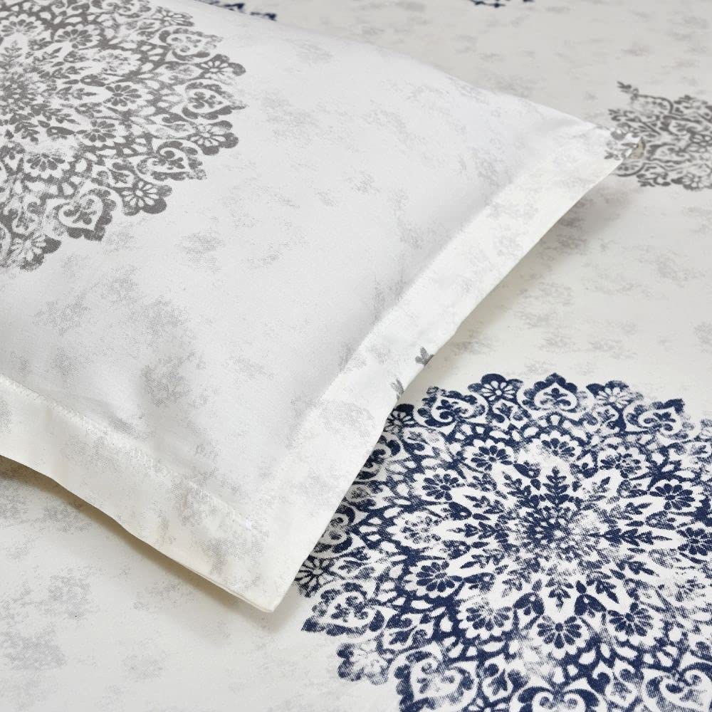 King Size Pure Cotton Bedsheet With 2 Pillow Covers | 108 X 108 Inches, Grey & Black | Perfect For Gifting On Weddings, Housewarmings, Or Anniversaries