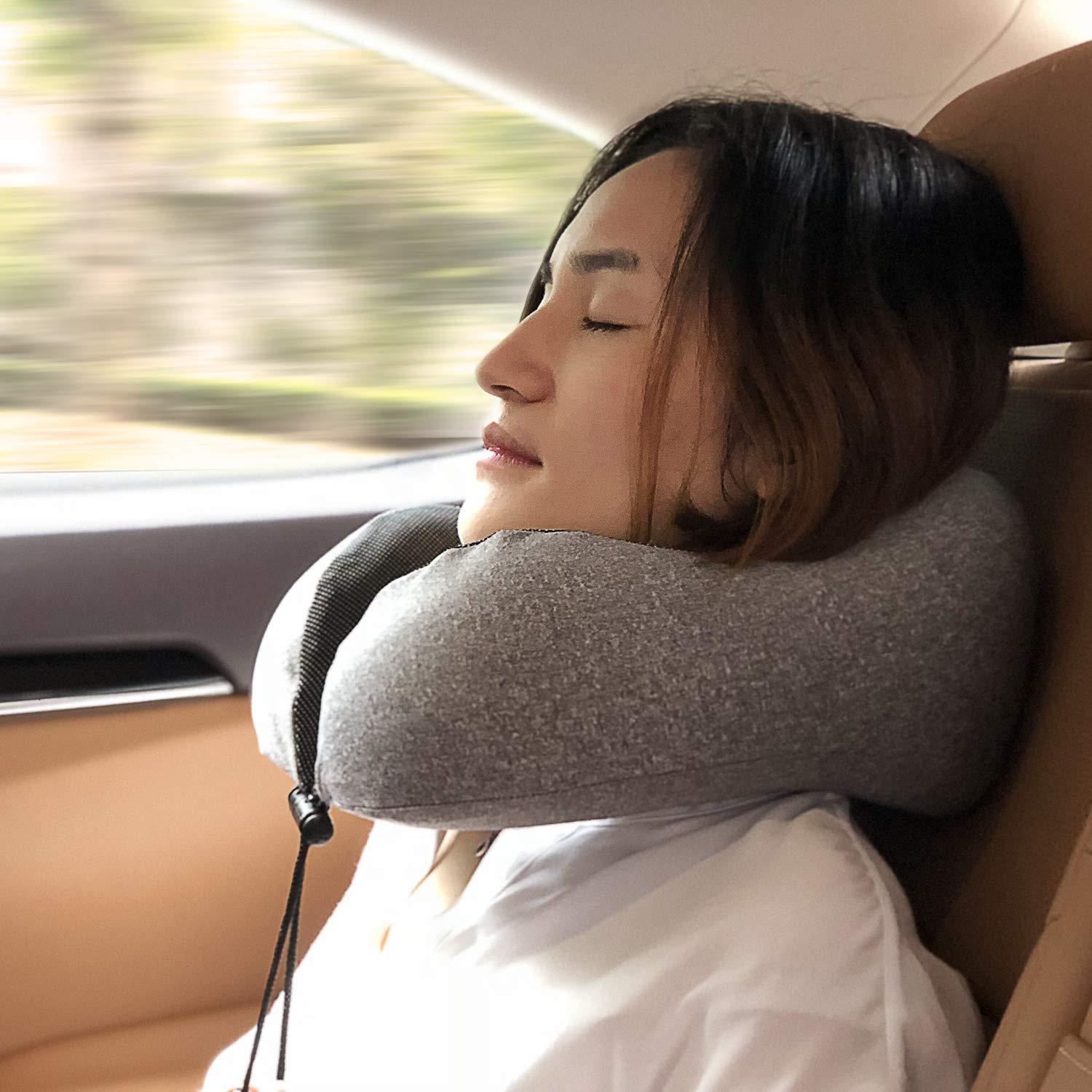 Travel Pillow Premium Memory Foam, Comfortable & Supportive Neck Pillow, Grey | Medium Size, Pain Relief Sleeping Neck Pillows For Travel, Airplane Pillow For Sleeping, Car, Office, Home