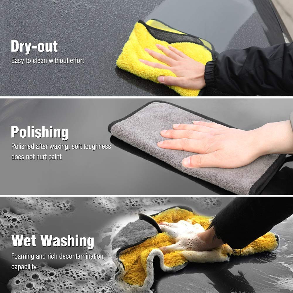 Hsr Car Accessices Cleaning 270 Gsm Microfiber Towel For Car Cleaning & Detailing - Dual Sided, Extra Thick Plush Microfiber Cloth (Pack Of 2) | Yellow & Grey
