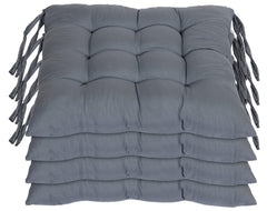 Chair Cushion Pad, Soft & Comfortable Sitting, Chair Pad - Grey | Microfiber Square Chair Pad With Ties | Chair Seat Cushion For Office, Home | Furniture Cushion, Washable - Pack Of 4