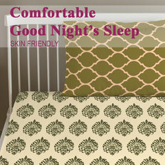 Cotton Printed Single Flat Bedsheet With 1 Pillow Cover - 60 X 100 Inches, Forest Green & Beige | Breathable & Skin Friendly Bedsheet | Ideal For Year Round Use