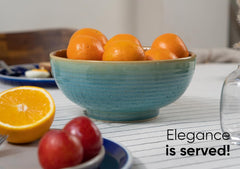 Ceramic Large Serving Bowls Set Of 1 Pc - 1500ml, Blue Brown | Premium Ceramic Bowls - Microwave Safe Bowls | Ceramic Bowl With Glossy Finish - Large Size Bowl