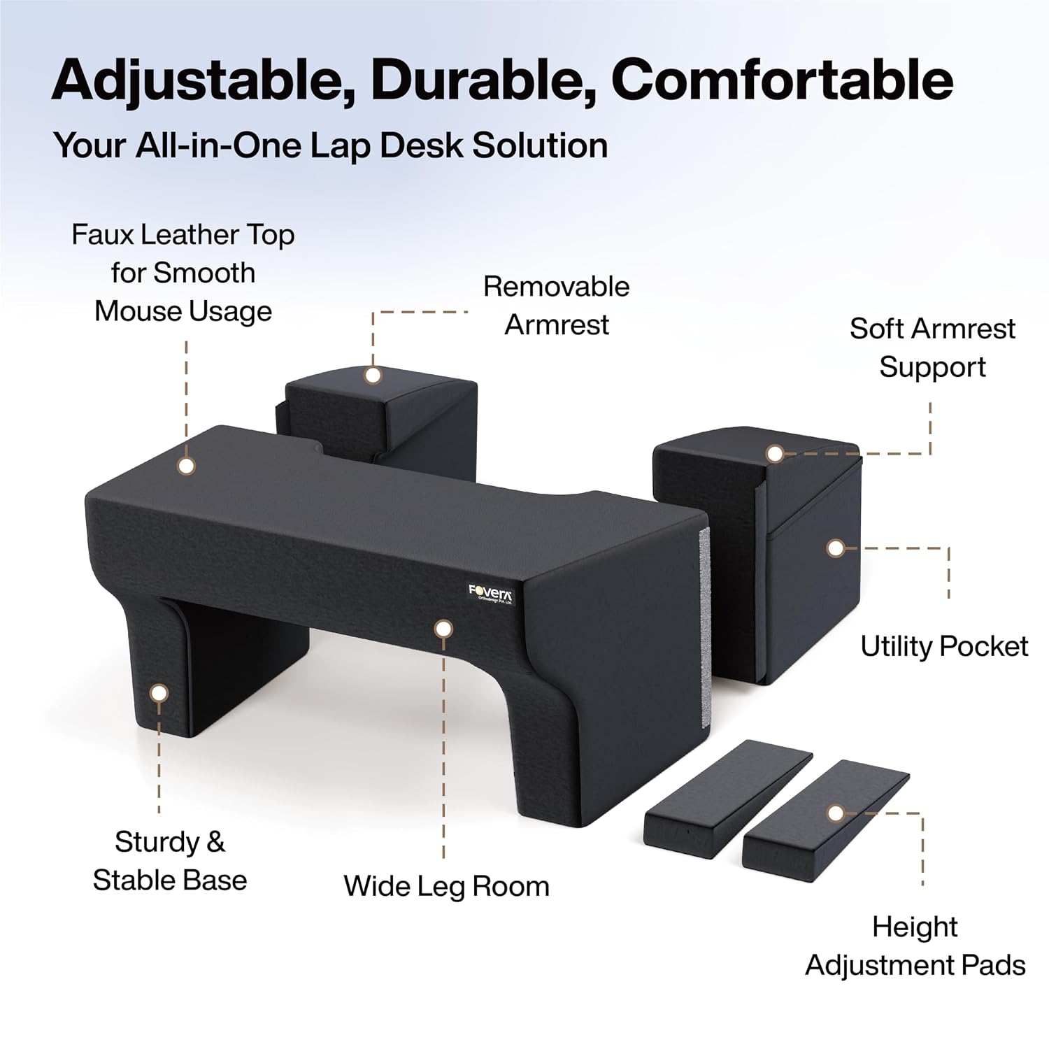 Lap Desk Pillow, Height Adjustable, Soft & Comfortable Armrest, Easy To Store, Black | For Working On Laptop, Reading & Gaming | Work From Home Pillow | Perfect For Using On Bed, Sofa & Floor