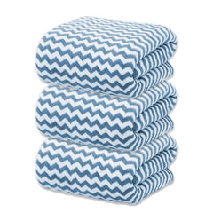 Black Gold The Finer Touch Microfiber Zigzag Bath Towel 1050 Gsm | Soft & Quick Dry Towel Lightweight & Absorbent Use For Men & Women (Blue) - Pack Of 3