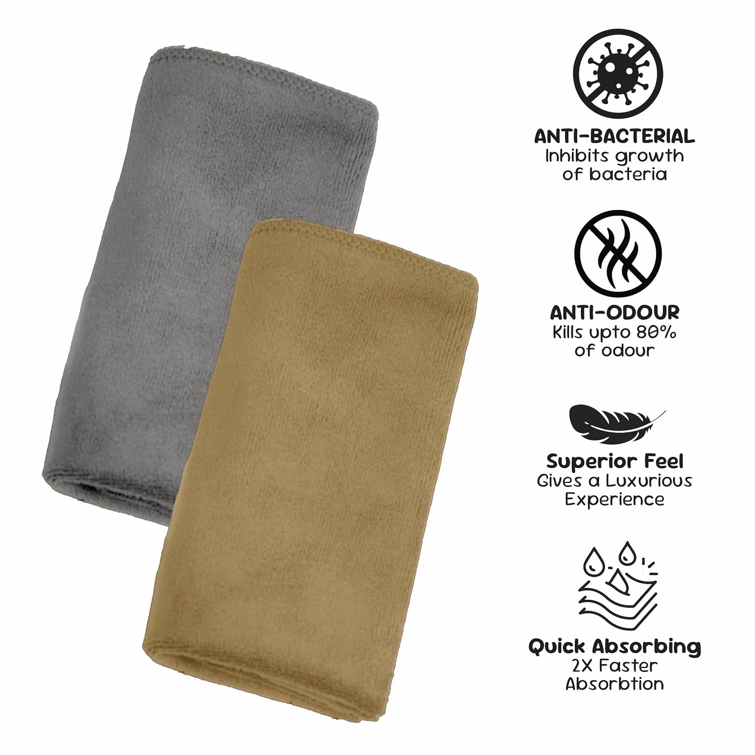 Housse Microfiber Hand Towel 400 Gsm | Premium Quality Towels Ultra Absorbent & Anti-Bacterial For Gym (Avocado Green & Atmosphere) - Pack Of 2