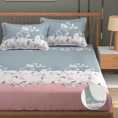 Double Bedsheet For Queen Size With Tow Pillow Cover - 72 X 72 Inches, Pink & Grey | All Around Elastic Fitted Breathable & Durable, Soft Touch & Perfect For All Seasons