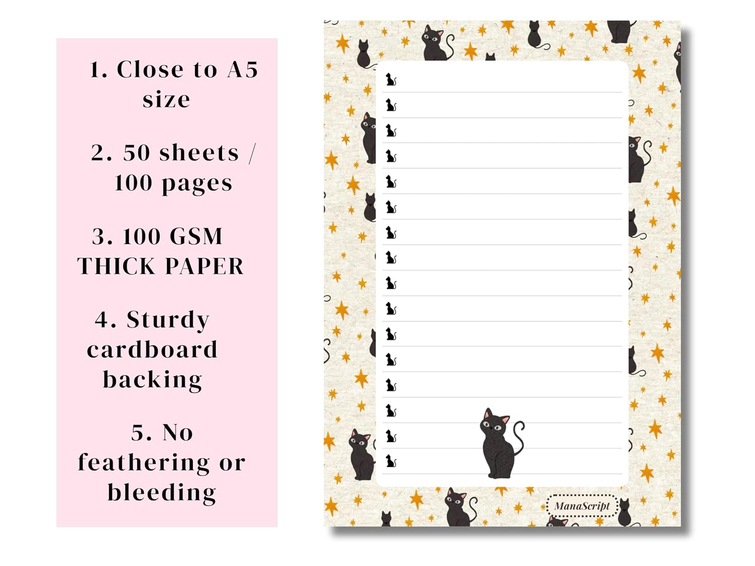 A5 Notes/To Do List Notepad, Beautiful Daily Checklist Pad, Tear-Off Sheets (Black Cat) Pack Of 1