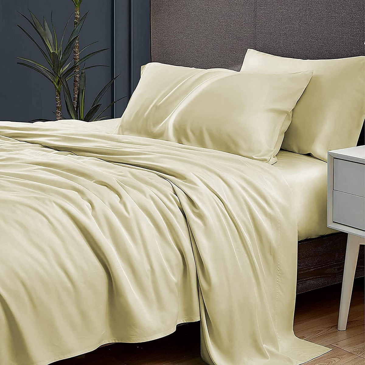 Super King Size Flat Bedsheet With 2 Pillow Covers - 110 X 112 Inches, Ivory | Good For Home, Hotel, Villa, Resort & Guest House