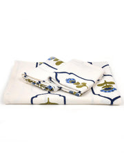 Mafatlal Madhuban Premium Waffle Cotton 1 Bath & 4 Hand Towel 900 Gsm | Hand Block Printed Floral Design Towel (Horizon Blue) - 5 Pcs