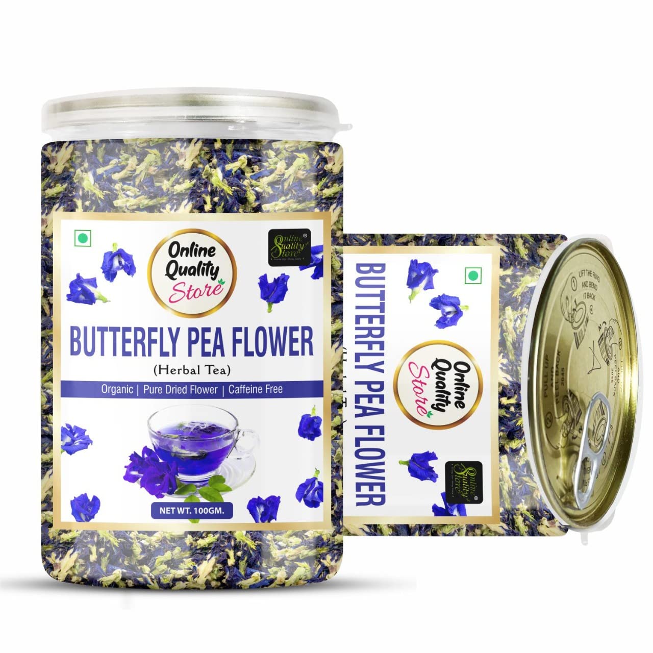 Online Quality Store Butterfly Pea Flower Herbal Tea - 100gm, 3.5 Ounce | Organic Pure Dried Flower Tea - Good For Hair & Skin | Caffeine Free - Steep As Hot Or Iced Tea