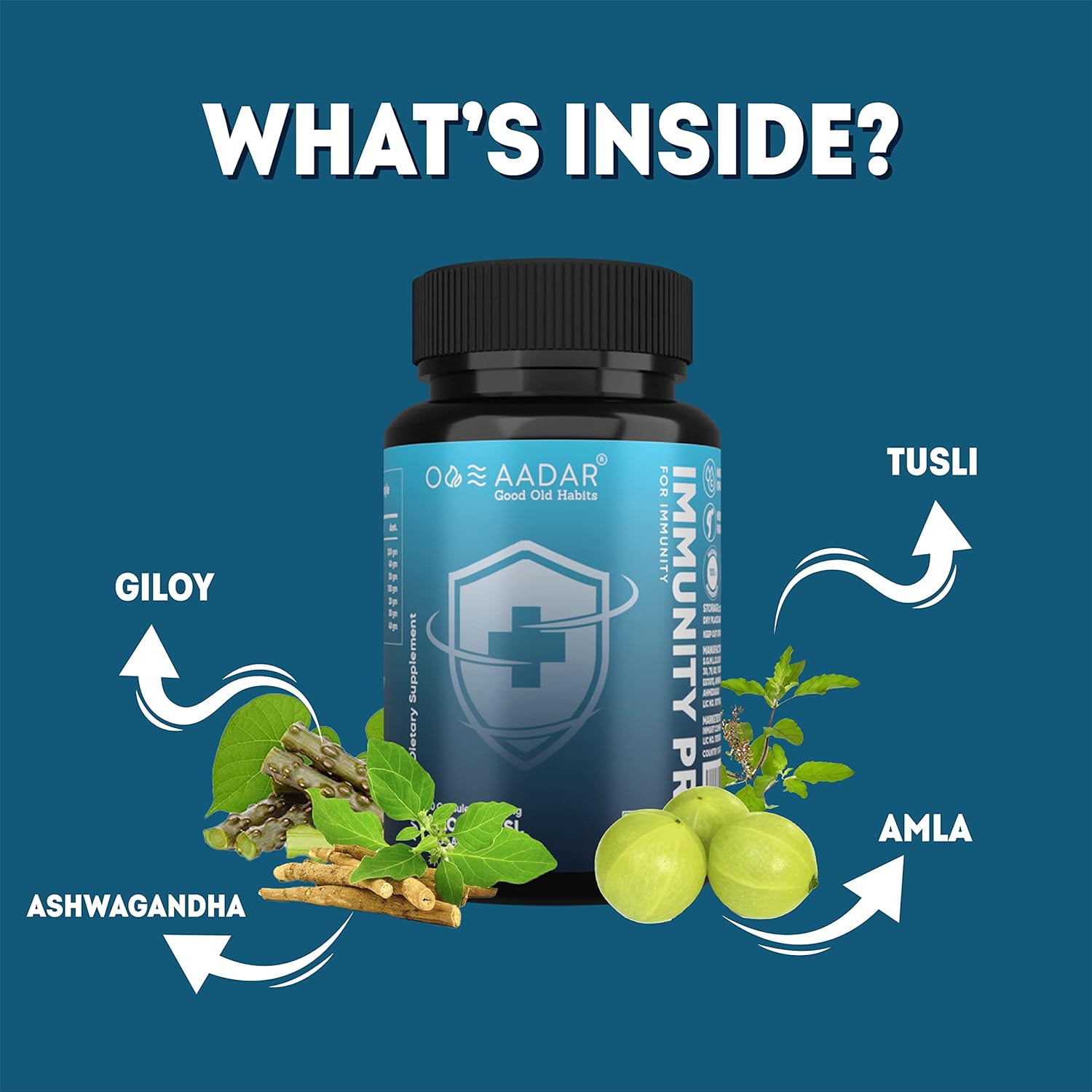 Aadar Immunity Pro Capsule Ayurvedic Immunity Boosters, Antioxidants For Adults Support Natural Immunity & Energy Giloy, Amla, Ashwagandha | 60 Capsules 100gm 0.2lbs