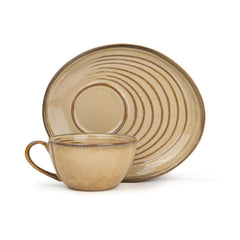 Ceramic Coffee Cup Saucer Set - Beige Reactive, 250ml | Ceramic Mug With Glossy Finish | Mug For Coffee - Ceramic Coffee Mug | 1 Cup + 1 Saucer - Microwave Safe