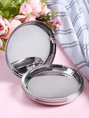Chrome Stainless Steel Quarter Plate Set Of 6 - Rhythm Garden Series | Ribbed Pattern Glossy Finish | Salad & Snacks Plates - Flower Texture Plates | Serve Ware, Dinnerware & Tableware