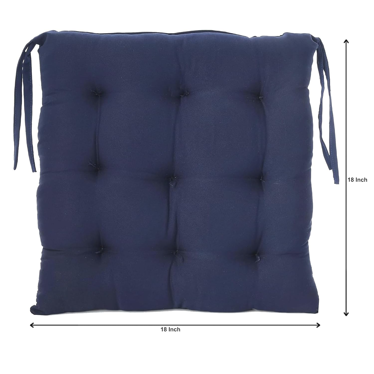 Chair Cushion Pad, Soft & Comfortable Sitting, Chair Pad - Navy Blue | Microfiber Square Chair Pad With Ties | Chair Seat Cushion For Office & Home | Furniture Cushion, Washable - Pack Of 6