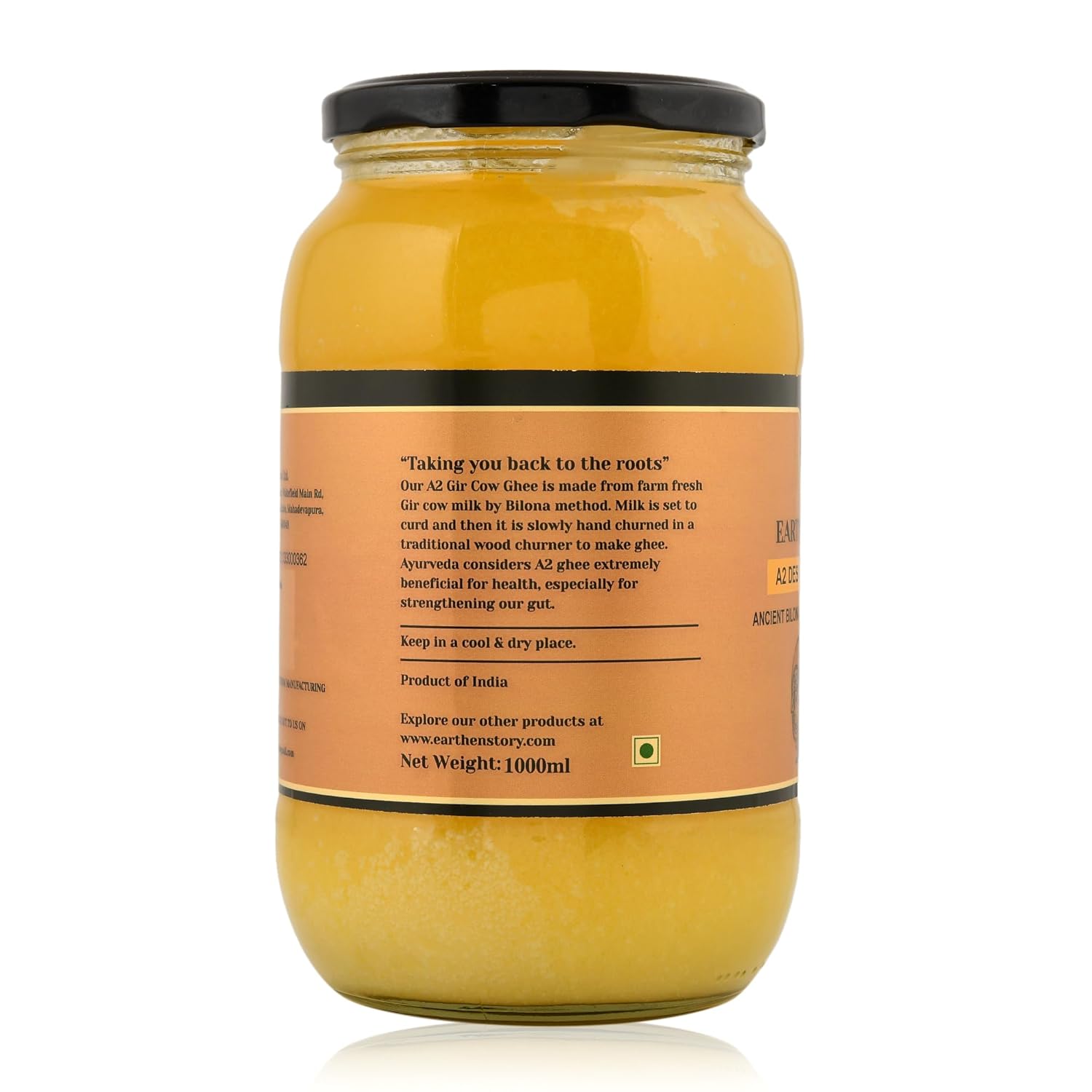 Premium A2 Cow Desi Ghee By Earthen Story | Ancient Bilona Method | Cultured Desi Ghee Good For Brain Health | 2 Litr (1Litr * 2) 67.6 Ounce | Jar Pack