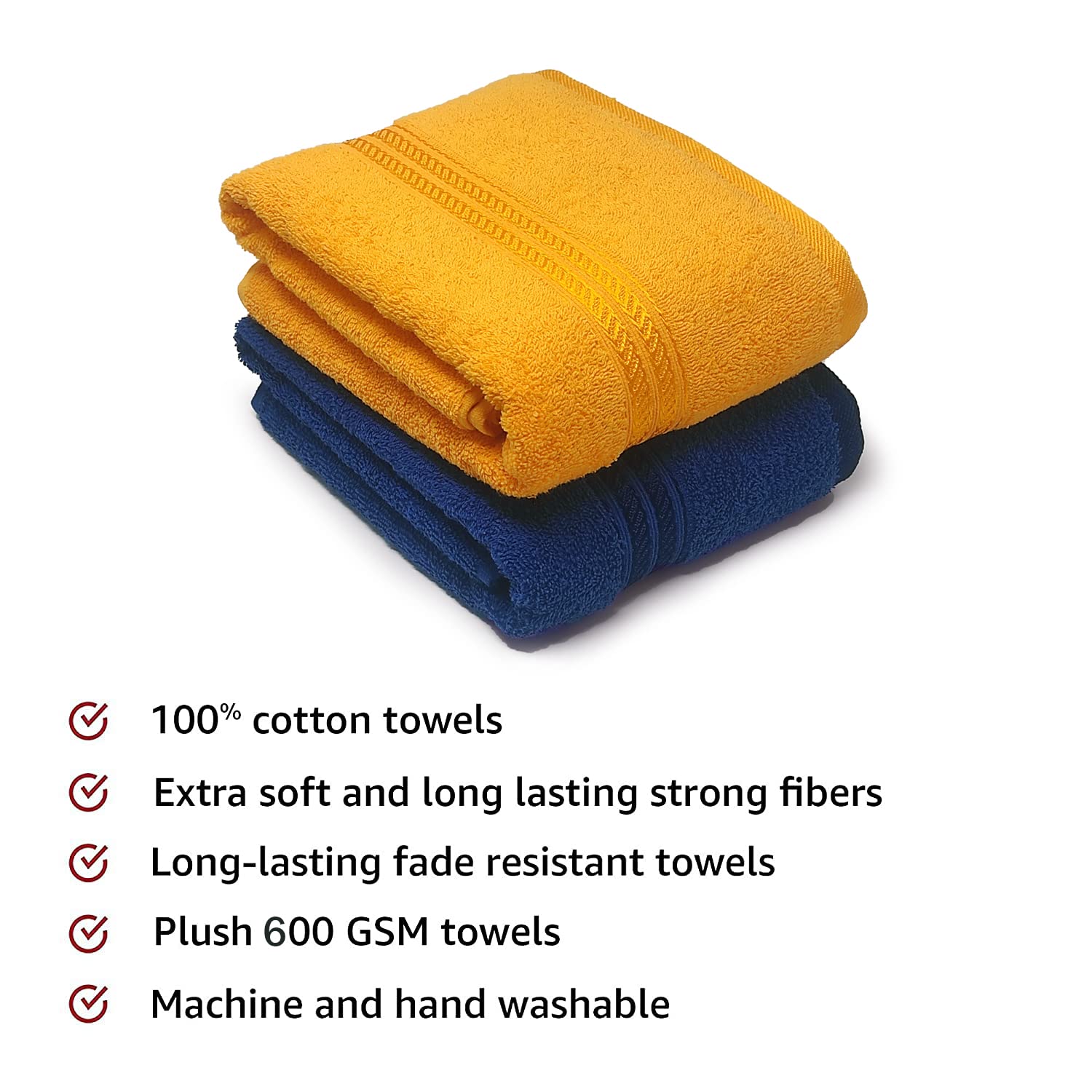 Lukzer 100% Cotton Bath Towels 1000 Gsm | Super Absorbent Soft Large Body Napkin Quick Dry Lightweight Towels (Yellow & Blue) - 2 Piece